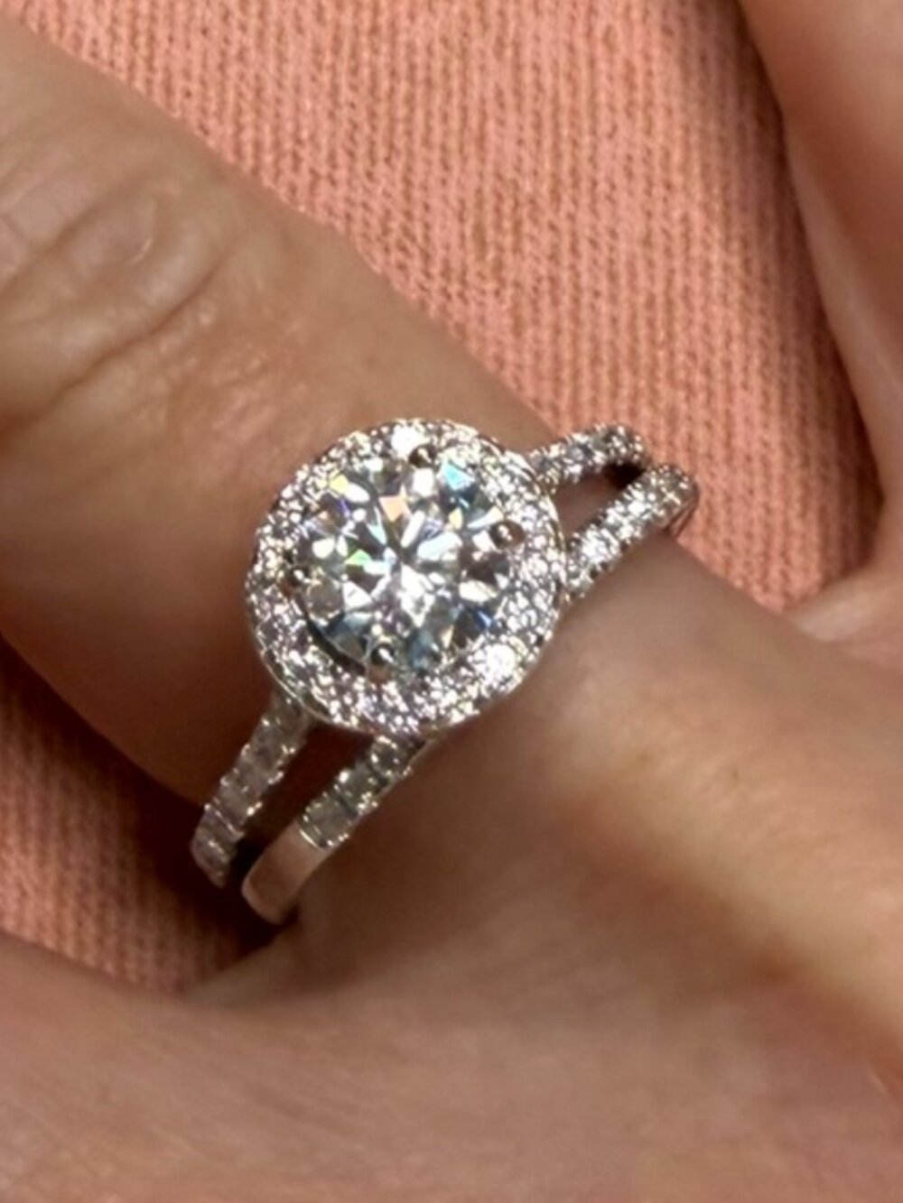 2 ct. Round cut w/ Halo Moissanite Bridal Set - .925 Sterling Silver - Size 7